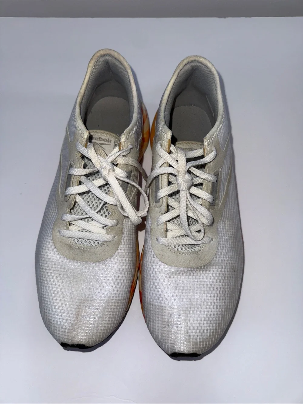 Reebok White Running Sneakers with Orange Yellow Marble Midsole